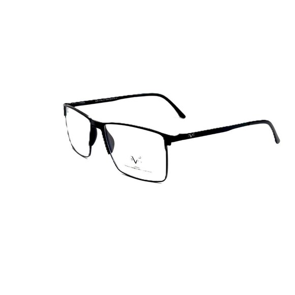 Men's Rectangular Matte Black Metal Eyeglasses Plastic Bridge Temple Tips Italy - Picture 3 of 9